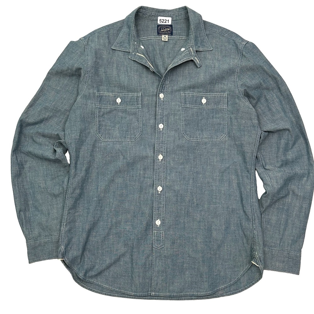 J.Crew Japanese Selvedge Chambray Shirt Men Medium Blue Slim Chin Strap Workwear